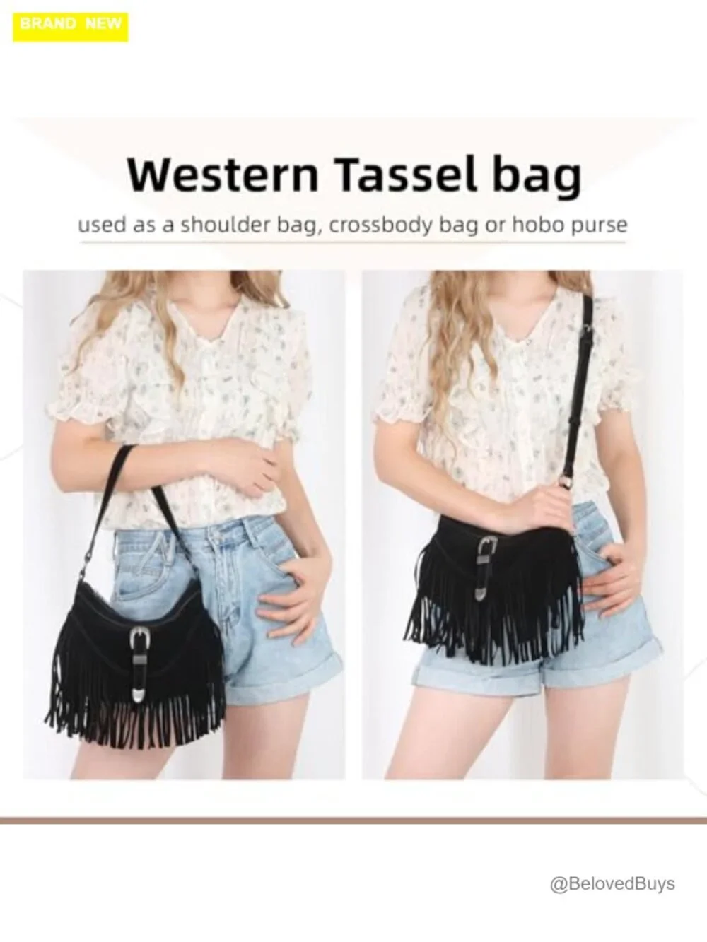 Faux Leather Fringe Hobo Purse with Tassel Detachable Straps
